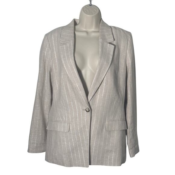 LOFT Jackets & Blazers - LOFT Classic Striped Blazer Metallic Thread Tan Beige Size 12